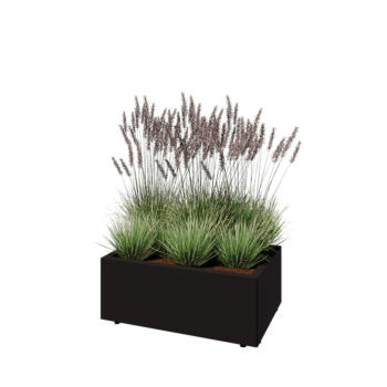 Jardinera de acero - Rectángulo - 80 x 50 x 30 cm - RAL9005 mate (negro) - Con placa inferior - Con patas