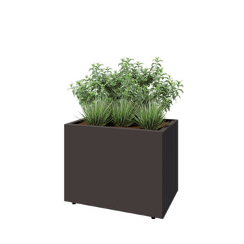 Jardinera de acero - Rectángulo - 80 x 50 x 60 cm - RAL7016 mate (gris antracita) - Con placa inferior - Con patas