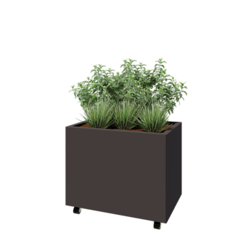 Jardinera de acero - Rectángulo - 80 x 50 x 60 cm - Otro color RAL - Con placa inferior - Con ruedas