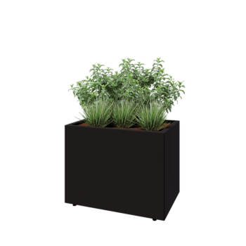 Jardinera de acero - Rectángulo - 80 x 50 x 60 cm - RAL9005 mate (negro) - Con placa inferior - Con patas