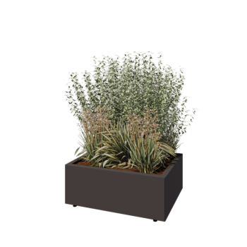 Jardinera de acero - Rectángulo - 80 x 60 x 30 cm - RAL7016 mate (gris antracita) - Con placa inferior - Con patas