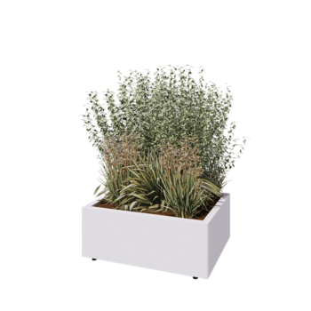 Jardinera de acero - Rectángulo - 80 x 60 x 30 cm - RAL9010 mate (blanco) - Con placa inferior - Con patas