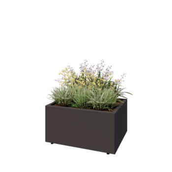 Jardinera de acero - Rectángulo - 80 x 60 x 40 cm - RAL7016 mate (gris antracita) - Con placa inferior - Con patas