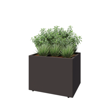 Jardinera de acero - Rectángulo - 80 x 60 x 60 cm - RAL7016 mate (gris antracita) - Con placa inferior - Con patas