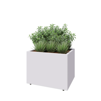 Jardinera de acero - Rectángulo - 80 x 60 x 60 cm - RAL9010 mate (blanco) - Con placa inferior - Con patas