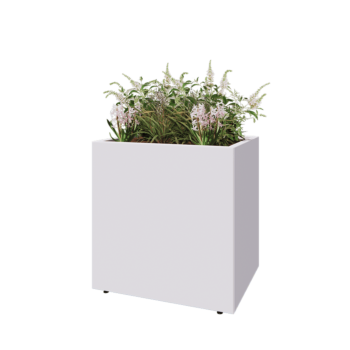 Jardinera de acero - Rectángulo - 80 x 60 x 80 cm - RAL9010 mate (blanco) - Con placa inferior - Con patas