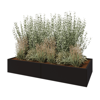 Jardinera XXL de acero - Rectángulo - 240 x 100 x 40 cm - RAL9005 mate (negro) - Con placa inferior