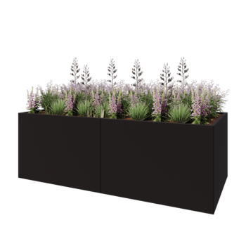 Jardinera XXL de acero - Rectángulo - 240 x 100 x 80 cm - RAL9005 mate (negro) - Con placa inferior