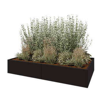 Jardinera XXL de acero - Rectángulo - 240 x 120 x 40 cm - RAL9005 mate (negro) - Con placa inferior