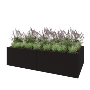 Jardinera XXL de acero - Rectángulo - 240 x 120 x 60 cm - RAL9005 mate (negro) - Sin placa inferior