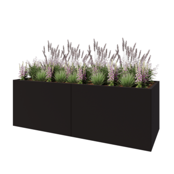 Jardinera XXL de acero - Rectángulo - 240 x 80 x 80 cm - RAL9005 mate (negro) - Con placa inferior