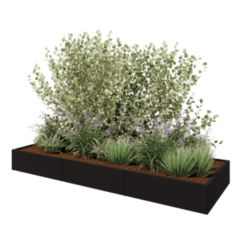 Jardinera XXL de acero - Rectángulo - 300 x 100 x 30 cm - RAL9005 mate (negro) - Sin placa inferior