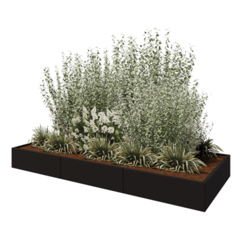 Jardinera XXL de acero - Rectángulo - 300 x 120 x 30 cm - RAL9005 mate (negro) - Con placa inferior