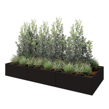 Jardinera XXL de acero - Rectángulo - 300 x 120 x 40 cm - RAL9005 mate (negro) - Con placa inferior