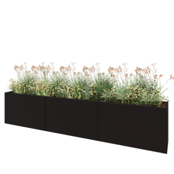 Jardinera XXL de acero - Rectángulo - 300 x 40 x 60 cm - RAL9005 mate (negro) - Sin placa inferior