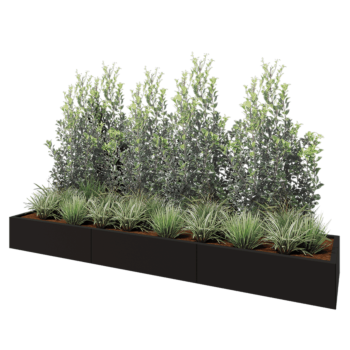 Jardinera XXL de acero - Rectángulo - 300 x 60 x 30 cm - RAL9005 mate (negro) - Con placa inferior