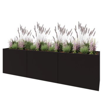 Jardinera XXL de acero - Rectángulo - 300 x 60 x 80 cm - RAL9005 mate (negro) - Sin placa inferior