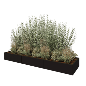 Jardinera XXL de acero - Rectángulo - 300 x 80 x 30 cm - RAL9005 mate (negro) - Con placa inferior