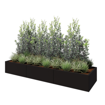 Jardinera XXL de acero - Rectángulo - 300 x 80 x 40 cm - RAL9005 mate (negro) - Con placa inferior