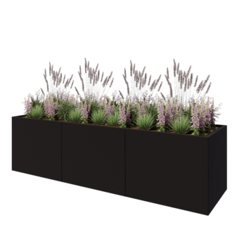 Jardinera XXL de acero - Rectángulo - 300 x 80 x 80 cm - RAL9005 mate (negro) - Sin placa inferior