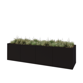 Jardinera XXL de acero - Rectángulo - 400 x 100 x 100 cm - RAL9005 mate (negro) - Con placa inferior