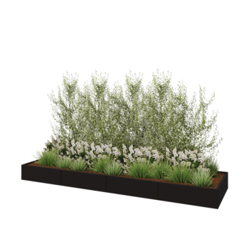 Jardinera XXL de acero - Rectángulo - 400 x 100 x 30 cm - RAL9005 mate (negro) - Con placa inferior