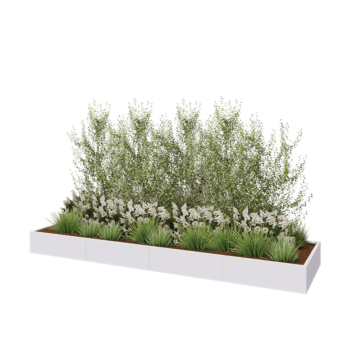 Jardinera XXL de acero - Rectángulo - 400 x 100 x 30 cm - RAL9010 mate (blanco) - Con placa inferior