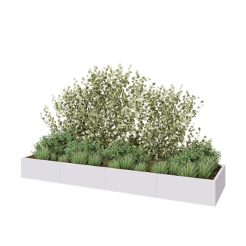 Jardinera XXL de acero - Rectángulo - 400 x 100 x 40 cm - RAL9010 mate (blanco) - Con placa inferior