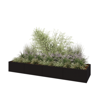 Jardinera XXL de acero - Rectángulo - 400 x 100 x 50 cm - RAL9005 mate (negro) - Con placa inferior