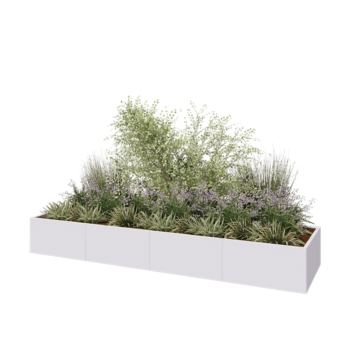 Jardinera XXL de acero - Rectángulo - 400 x 100 x 50 cm - RAL9010 mate (blanco) - Con placa inferior