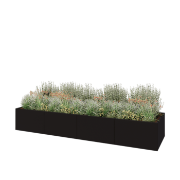 Jardinera XXL de acero - Rectángulo - 400 x 100 x 60 cm - RAL9005 mate (negro) - Con placa inferior