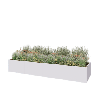 Jardinera XXL de acero - Rectángulo - 400 x 100 x 60 cm - RAL9010 mate (blanco) - Con placa inferior