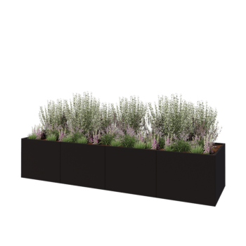 Jardinera XXL de acero - Rectángulo - 400 x 100 x 80 cm - RAL9005 mate (negro) - Sin placa inferior