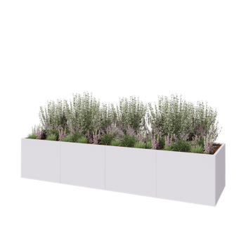 Jardinera XXL de acero - Rectángulo - 400 x 100 x 80 cm - RAL9010 mate (blanco) - Con placa inferior