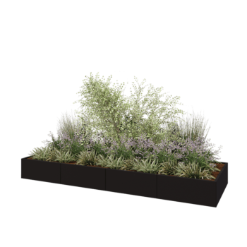 Jardinera XXL de acero - Rectángulo - 400 x 120 x 40 cm - RAL9005 mate (negro) - Con placa inferior