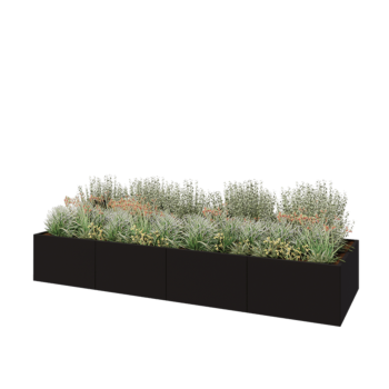Jardinera XXL de acero - Rectángulo - 400 x 120 x 60 cm - RAL9005 mate (negro) - Sin placa inferior