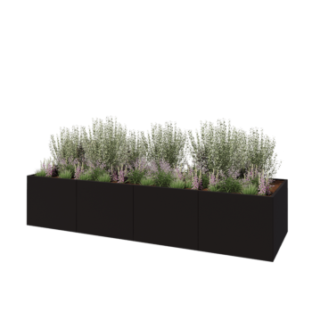 Jardinera XXL de acero - Rectángulo - 400 x 120 x 80 cm - RAL9005 mate (negro) - Con placa inferior