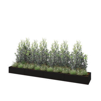 Jardinera XXL de acero - Rectángulo - 400 x 60 x 30 cm - RAL9005 mate (negro) - Con placa inferior