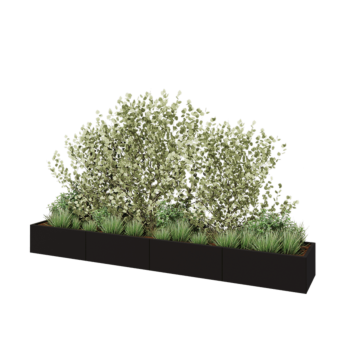 Jardinera XXL de acero - Rectángulo - 400 x 60 x 40 cm - RAL9005 mate (negro) - Con placa inferior