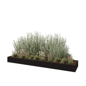 Jardinera XXL de acero - Rectángulo - 400 x 80 x 30 cm - RAL9005 mate (negro) - Sin placa inferior