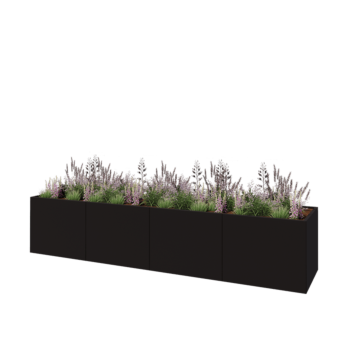 Jardinera XXL de acero - Rectángulo - 400 x 80 x 80 cm - RAL9005 mate (negro) - Sin placa inferior