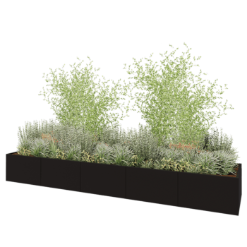 Jardinera XXL de acero - Rectángulo - 500 x 100 x 60 cm - RAL9005 mate (negro) - Sin placa inferior