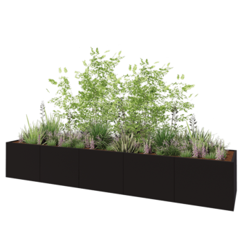 Jardinera XXL de acero - Rectángulo - 500 x 100 x 80 cm - RAL9005 mate (negro) - Sin placa inferior