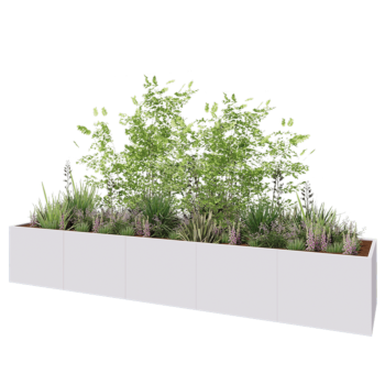 Jardinera XXL de acero - Rectángulo - 500 x 100 x 80 cm - RAL9010 mate (blanco) - Con placa inferior