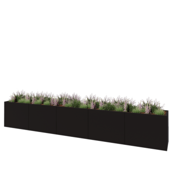 Jardinera XXL de acero - Rectángulo - 500 x 60 x 80 cm - RAL9005 mate (negro) - Con placa inferior