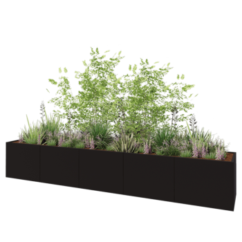 Jardinera XXL de acero - Rectángulo - 500 x 80 x 80 cm - RAL9005 mate (negro) - Sin placa inferior