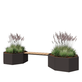 Jardinera de acero - Octágono - 362,6 x 120,7 x 50 cm - RAL7016 mate (gris antracita) - Con banco - Sin placa inferior