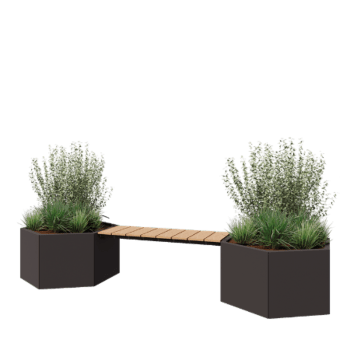 Jardinera de acero - Hexágono - 294,4 x 99,3 x 50 cm - RAL7016 mate (gris antracita) - Con banco - Sin placa inferior