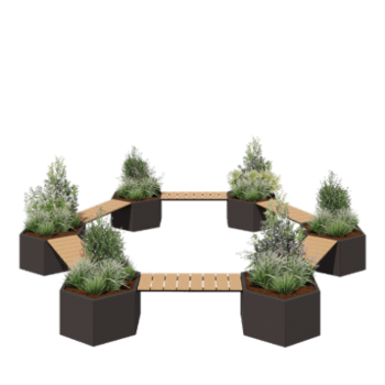 Jardinera de acero - Configuración tipo fogata - 502,2 x 459,2 x 50 cm - RAL7016 mate (gris antracita) - Con banco - Sin placa inferior