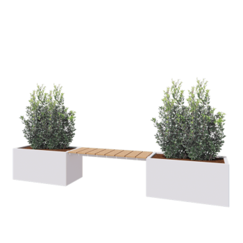 Jardinera de acero - Rectángulo - 321,2 x 50 x 50 cm - RAL9010 mate (blanco) - Sin placa inferior - Con banco
